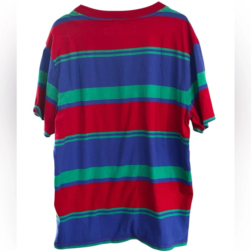 Guess Originals Camden Striped Short Sleeve T-Shirt Red Blue Green Men’s Medium - Picture 2 of 6